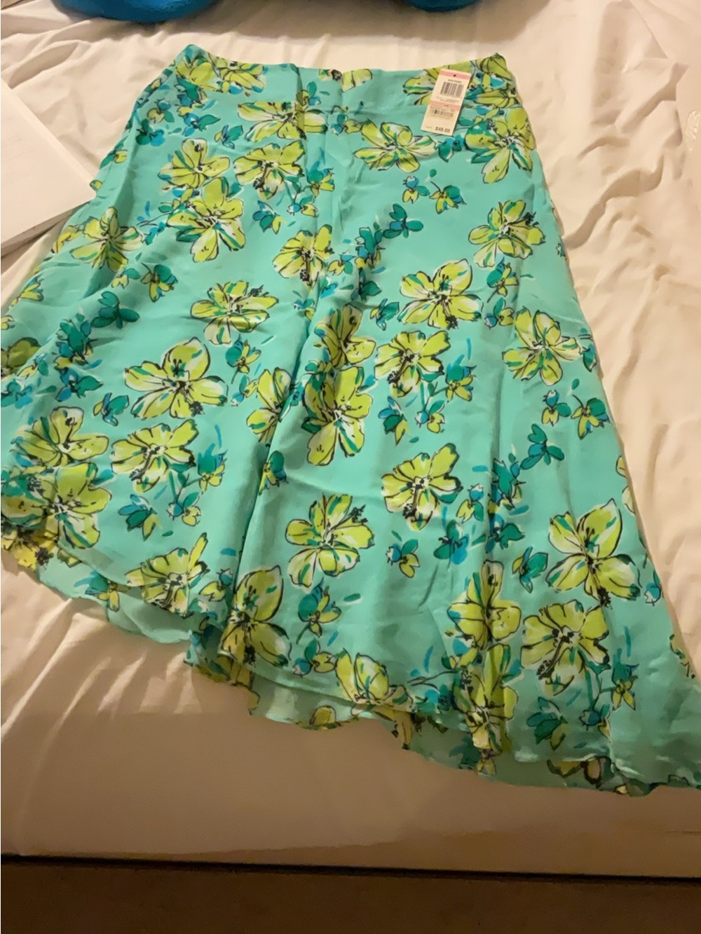 Style & Co. Aqua Floral Asymmetrical Skirt with Yellow Accents